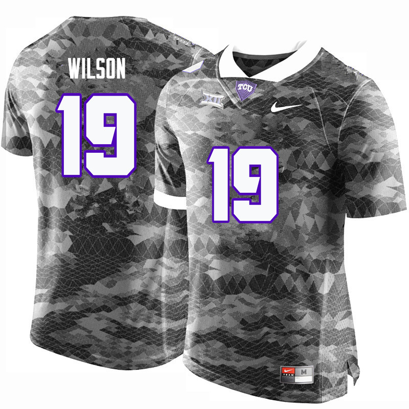 Men #19 Montrel Wilson TCU Horned Frogs College Football Jerseys-Gray - Click Image to Close